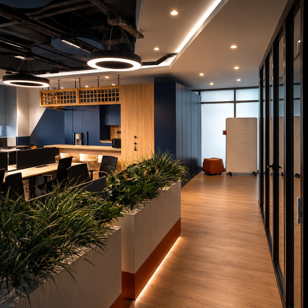 Modern Açık Ofis & Ahşap Seperatör Mimarisi